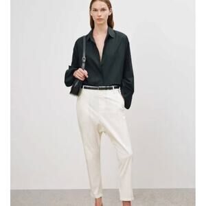 Nili Lotan Paris Pants $345 Slouchy Drop Crotch Cotton Cropped Ivory White 2